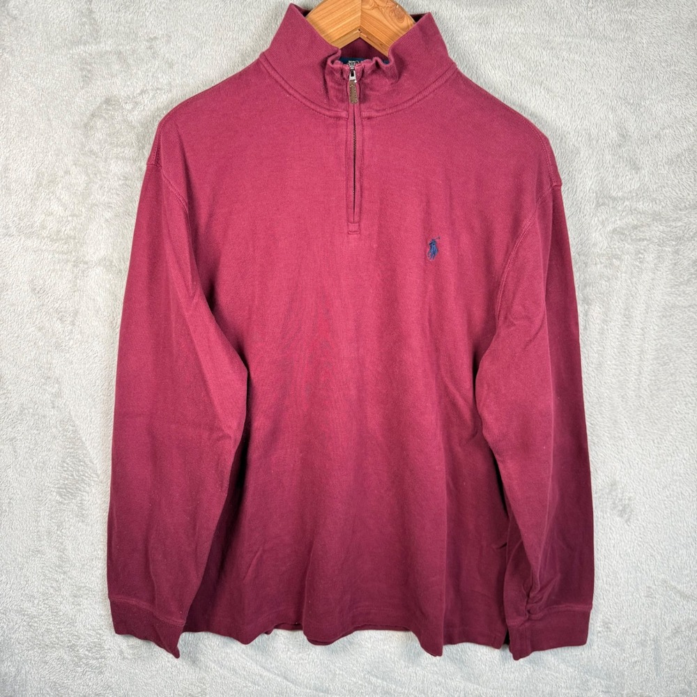 Polo Ralph Lauren Estate Rib 1/4 Zip Pullover Men XL Burgundy L/S Sweater Preppy